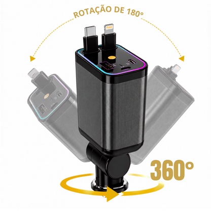 Carregador Turbo 4 em 1 com cabo retrátil 80 cm e Luz LED projetor