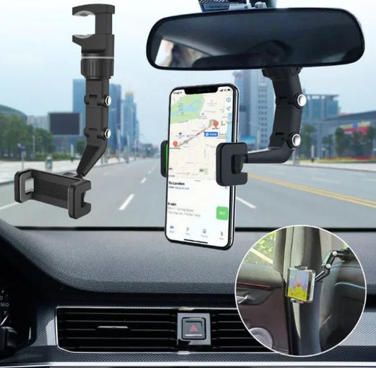 Suporte de Celular para Retrovisor 360° Ajustável Universal – Direção Segura e Prática – Royal Kar