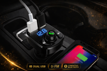 Adaptador Bluetooth Veicular X8 com Transmissor FM e Carregador USB Rápido para Android e iPhone – Royal Kar