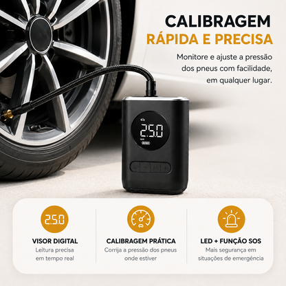 Compressor de Ar Portátil Digital com LED e SOS