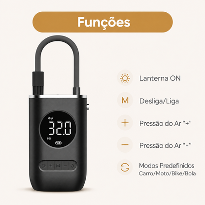 Compressor de Ar Portátil Digital com LED e SOS