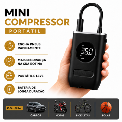 Compressor de Ar Portátil Digital com LED e SOS
