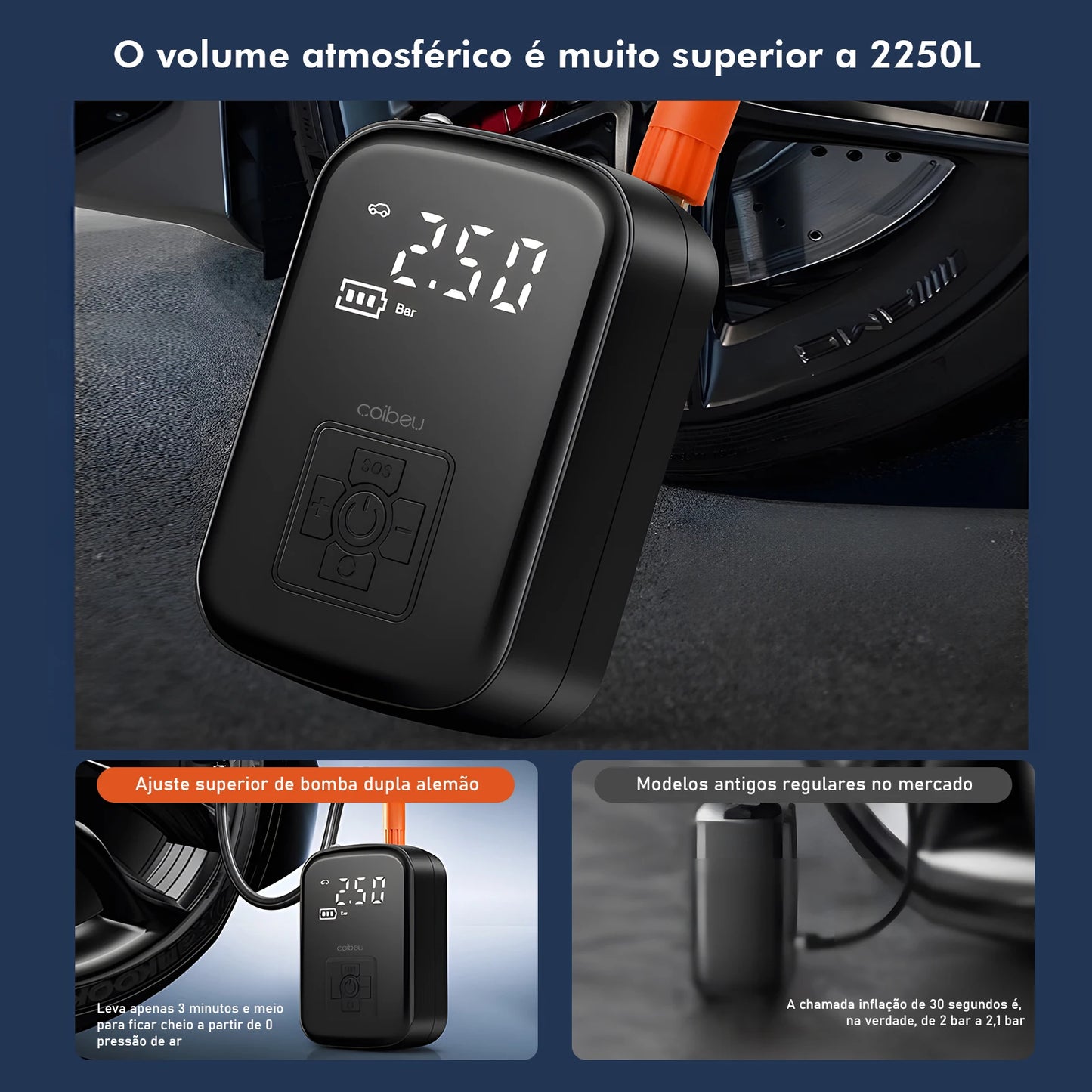 Compressor de Ar Portátil Digital com LED e SOS para Carro e Bicicleta – Royal Kar