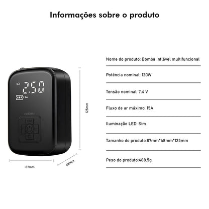Compressor de Ar Portátil Digital com LED e SOS para Carro e Bicicleta – Royal Kar