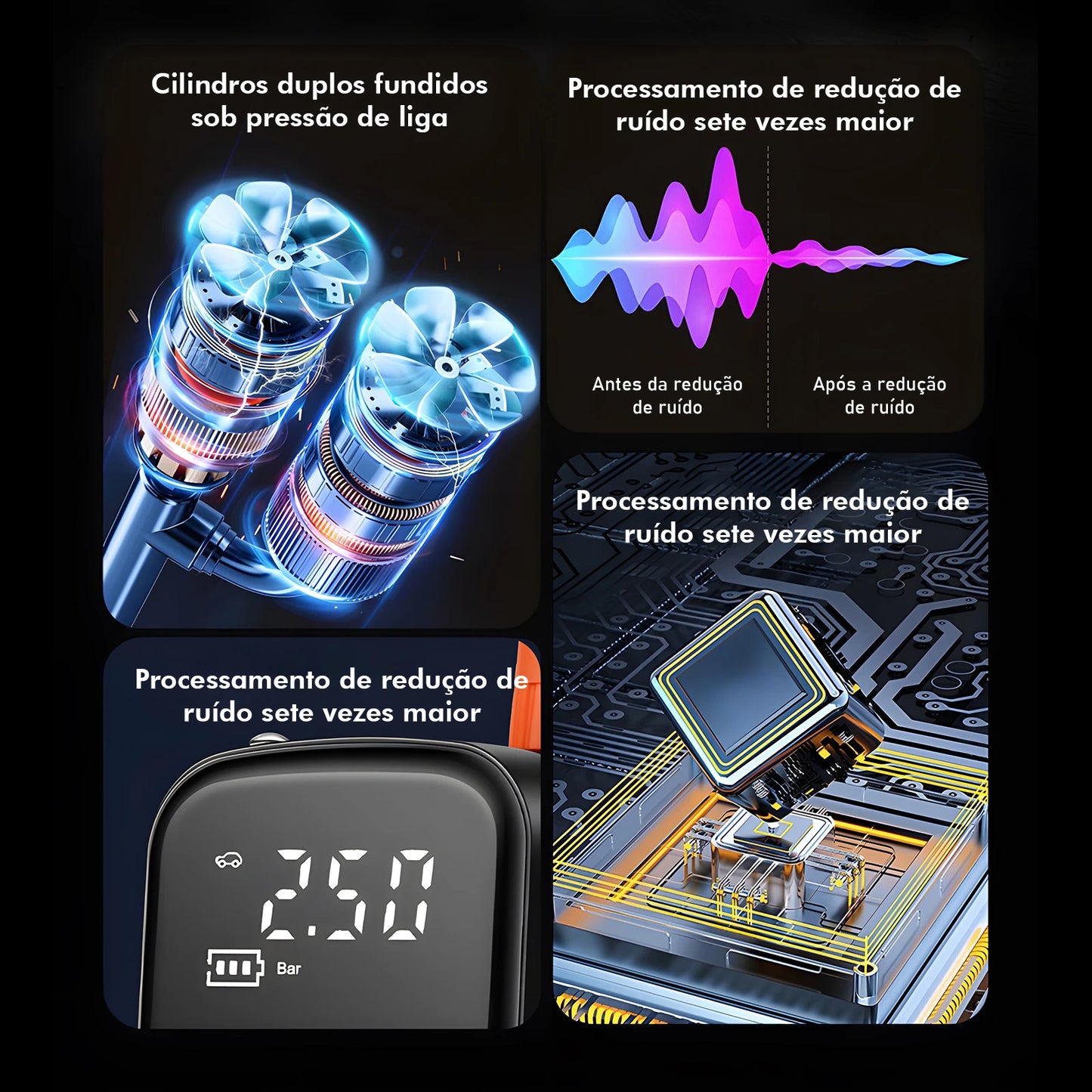 Compressor de Ar Portátil Digital com LED e SOS para Carro e Bicicleta – Royal Kar