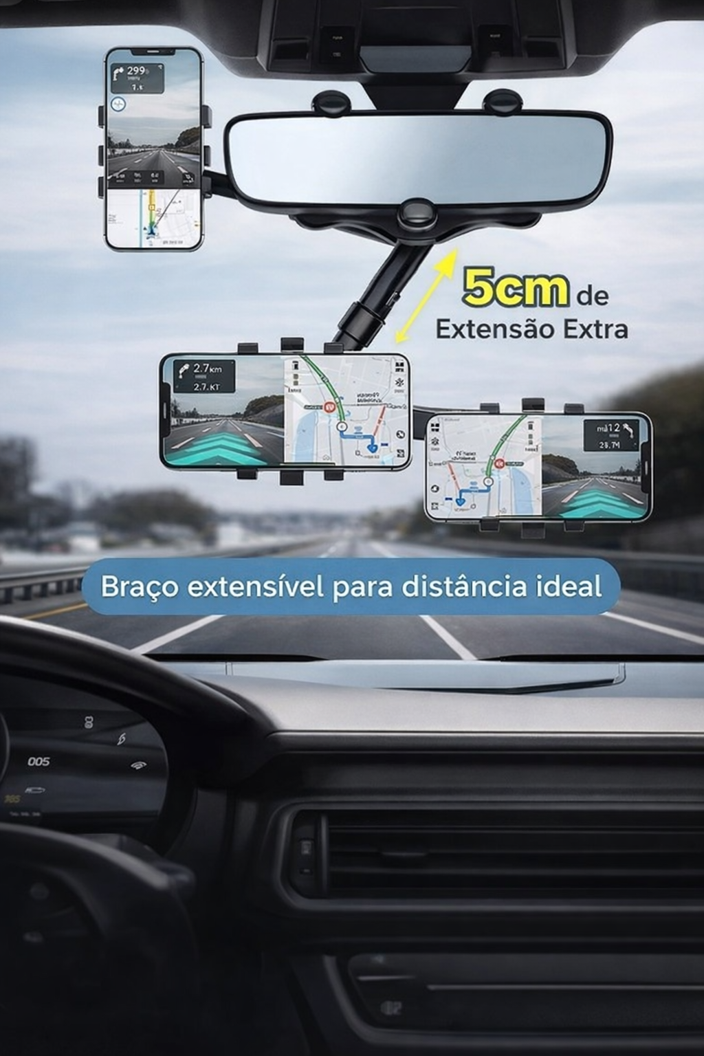 Suporte de Celular para Retrovisor com Giro 360° Ajustável e Seguro – Royal Kar