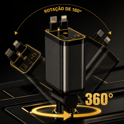 Carregador Retrátil 4 em 1 para Carro com Luz LED e Cabos Integrados – Royal Kar