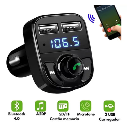 Adaptador Bluetooth Veicular X8 com Transmissor FM e Carregador USB Rápido para Android e iPhone – Royal Kar